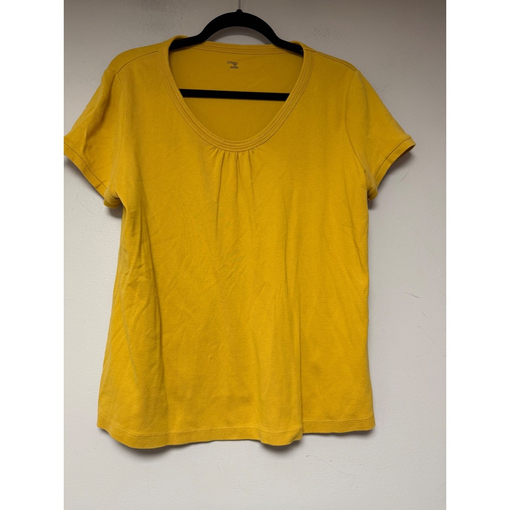 ST JOHNS Petite Womens Mustard Yellow Ribbed Scoop Neck T Shirt Top L G